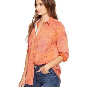 Free People coral Shore Vibes Button Down Top